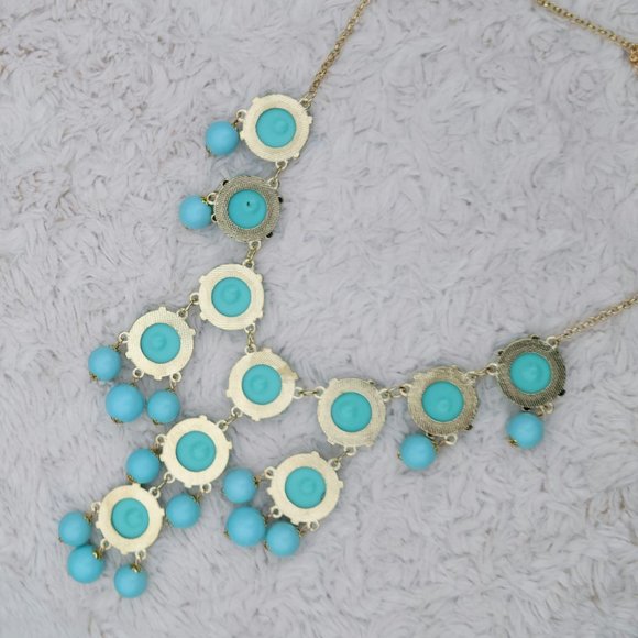 Light Blue Multi Layered Statement Necklace 26" - Picture 4 of 7